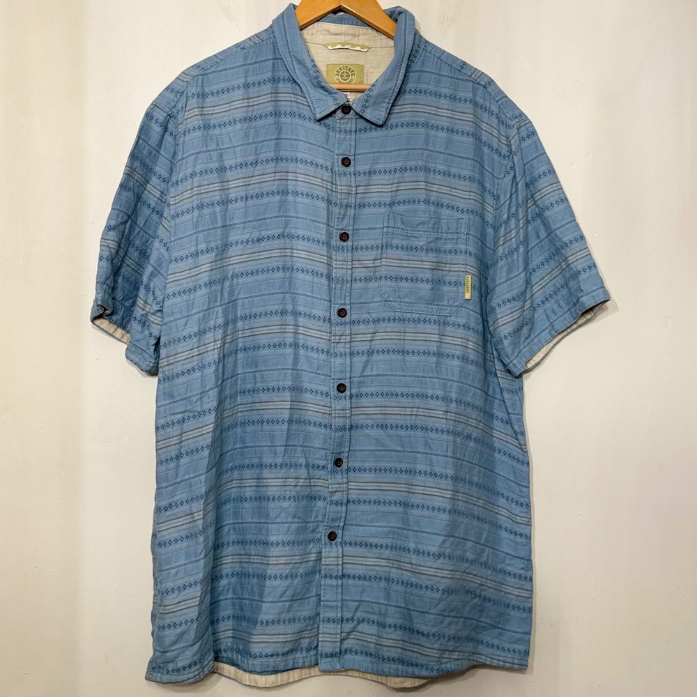 Levitate Mens XXL Organic Cotton Blue Aztec Striped Short Sleeve Button Shirt